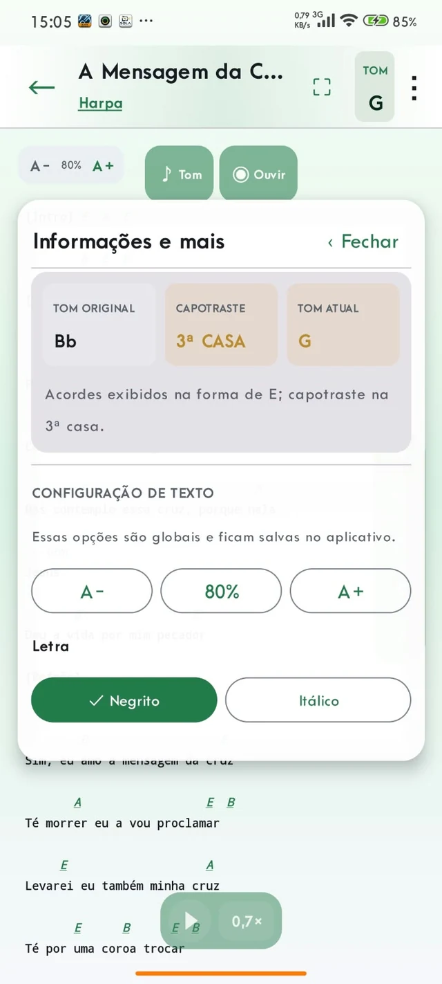 Informações de tom e capotraste